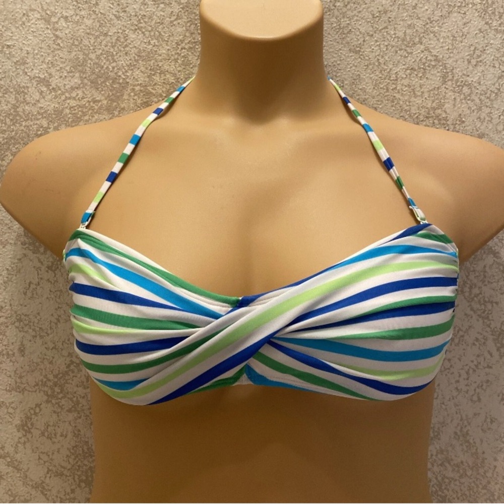 Arizona Jean Company Blue and Green Striped Bikini Top
